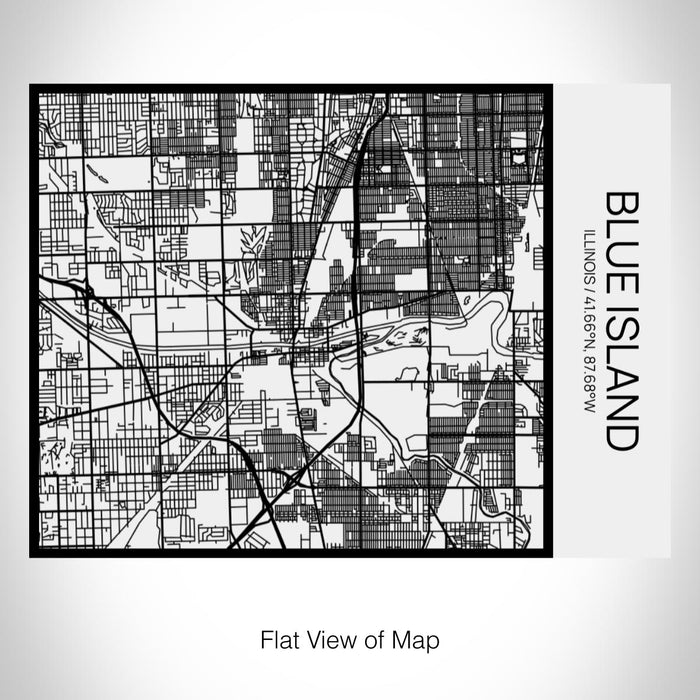 Rendered View of Blue Island Illinois Map on 20oz Stainless Steel Insulated Bottle with Bamboo Top in Matte White with printed Tactile Lines Map in Black