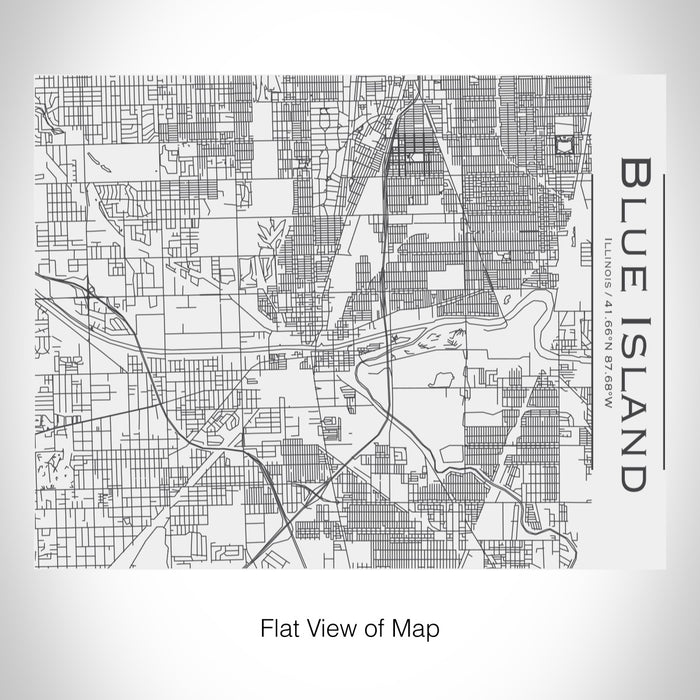 Rendered View of Blue Island Illinois Map on 20oz Stainless Steel Insulated Bottle with Bamboo Top in White