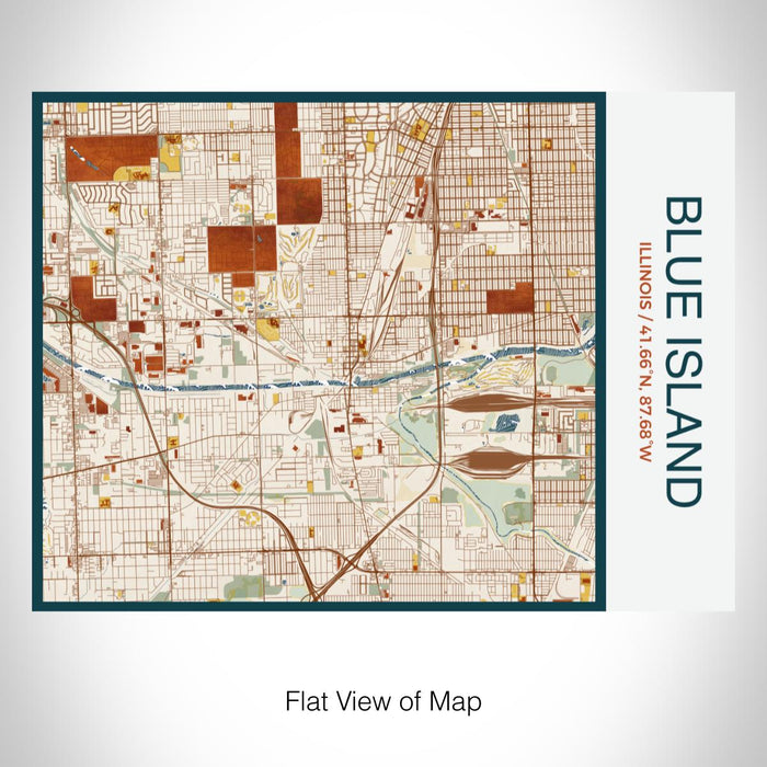 Rendered View of Blue Island Illinois Map on 20oz Stainless Steel Insulated Bottle with Bamboo Top with printed woodblock style map