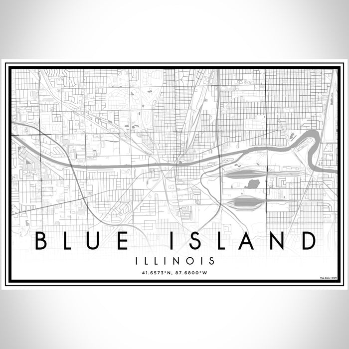 Blue Island Illinois Map Print Landscape Orientation in Classic Style With Shaded Background