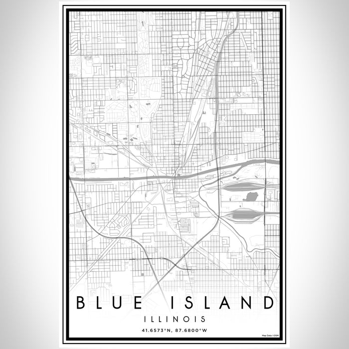 Blue Island Illinois Map Print Portrait Orientation in Classic Style With Shaded Background