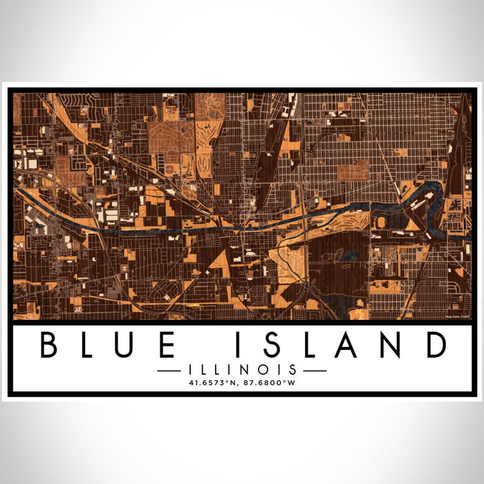 Blue Island Illinois Map Print Landscape Orientation in Ember Style With Shaded Background