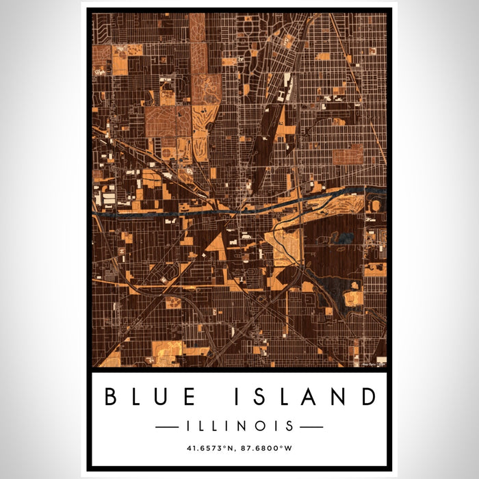 Blue Island Illinois Map Print Portrait Orientation in Ember Style With Shaded Background