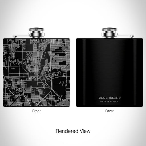 Rendered View of Blue Island Illinois Map on 6oz Stainless Steel Flask in Black