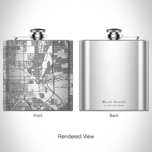 Rendered View of Blue Island Illinois Map on 6oz Stainless Steel Flask