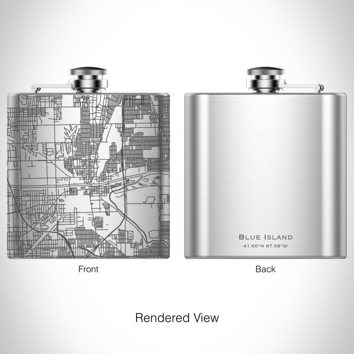 Rendered View of Blue Island Illinois Map on 6oz Stainless Steel Flask