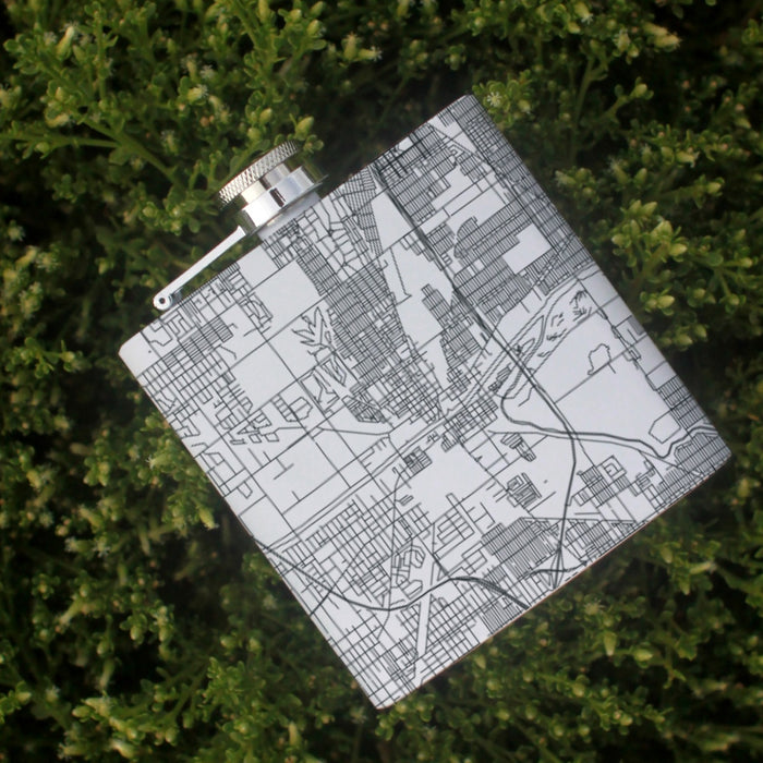 Blue Island Illinois Custom City Map Inscription Coordinates on 6oz Stainless Steel Flask in White