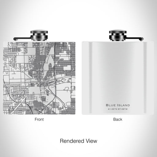 Rendered View of Blue Island Illinois Map on 6oz Stainless Steel Flask in White