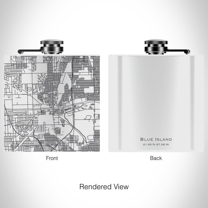 Rendered View of Blue Island Illinois Map on 6oz Stainless Steel Flask in White