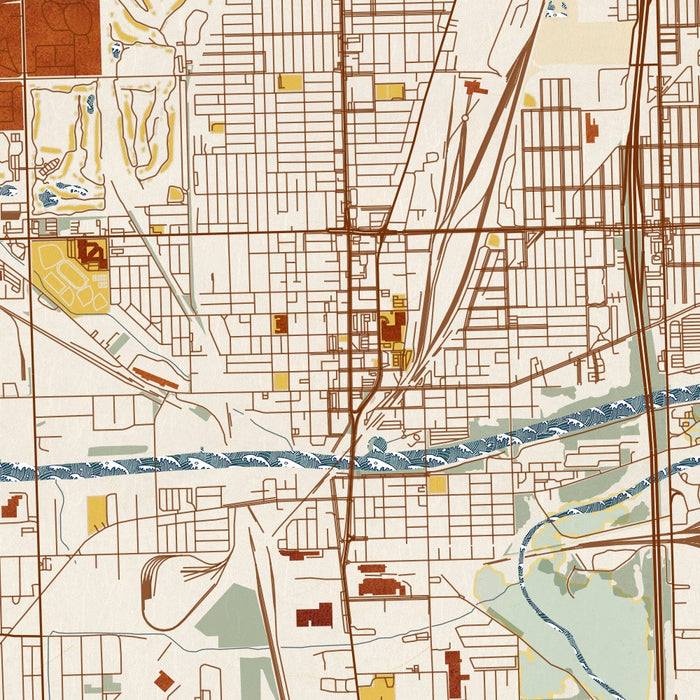 Blue Island Illinois Map Print in Woodblock Style Zoomed In Close Up Showing Details
