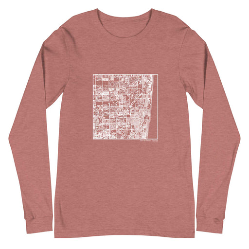 Boca Raton Florida  Map Unisex Long-Sleeve T-shirt with City inscription in Heather Mauve