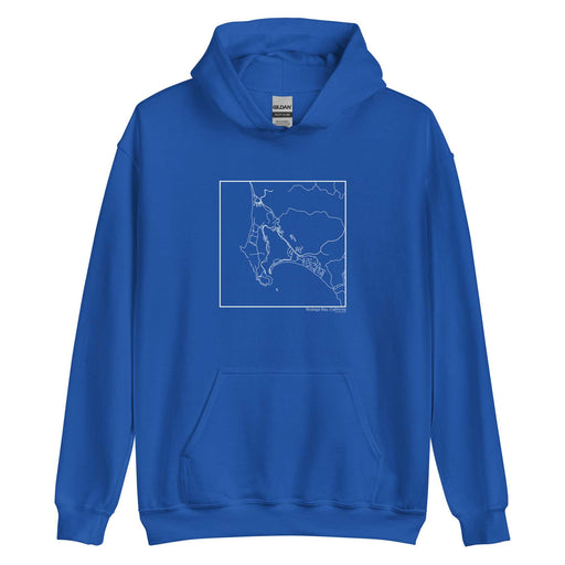 Bodega Bay California  Map Unisex Hoodie Sweater with City inscription in Royal Blue