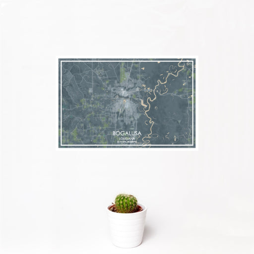 12x18 Bogalusa Louisiana Map Print Landscape Orientation in Afternoon Style With Small Cactus Plant in White Planter