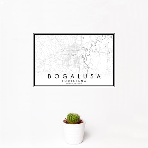 12x18 Bogalusa Louisiana Map Print Landscape Orientation in Classic Style With Small Cactus Plant in White Planter