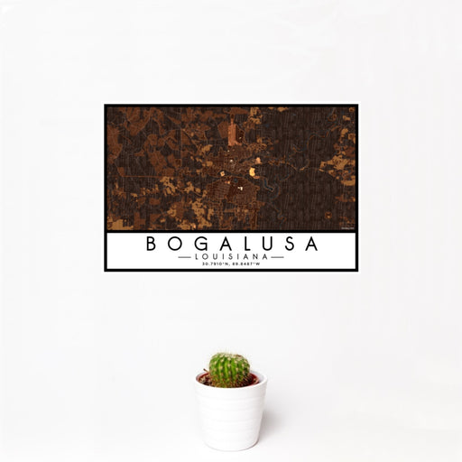 12x18 Bogalusa Louisiana Map Print Landscape Orientation in Ember Style With Small Cactus Plant in White Planter