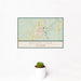 12x18 Bogalusa Louisiana Map Print Landscape Orientation in Woodblock Style With Small Cactus Plant in White Planter
