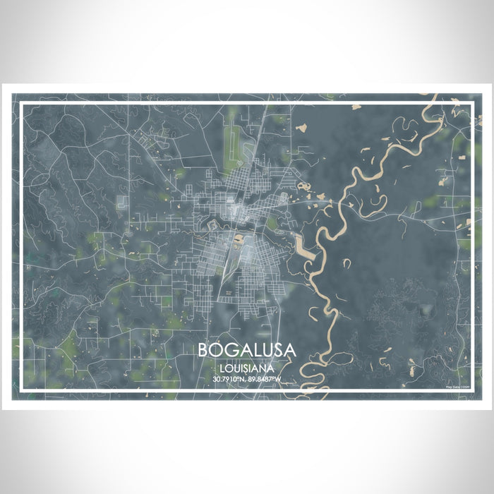 Bogalusa Louisiana Map Print Landscape Orientation in Afternoon Style With Shaded Background