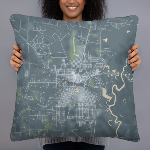 Person holding 22x22 Custom Bogalusa Louisiana Map Throw Pillow in Afternoon