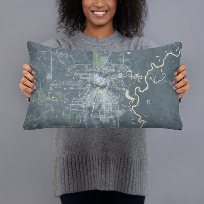 Person holding 20x12 Custom Bogalusa Louisiana Map Throw Pillow in Afternoon