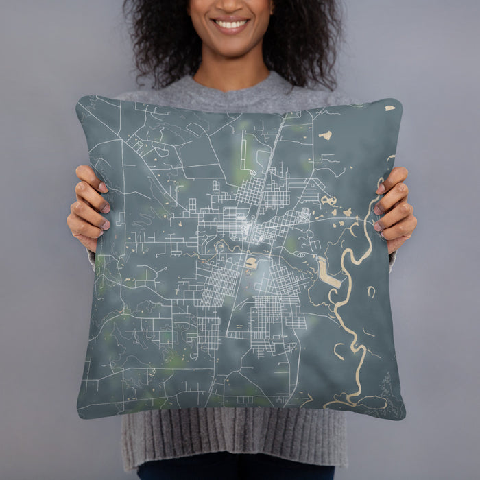 Person holding 18x18 Custom Bogalusa Louisiana Map Throw Pillow in Afternoon