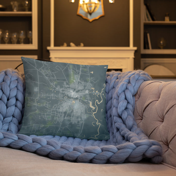 Custom Bogalusa Louisiana Map Throw Pillow in Afternoon on Cream Colored Couch