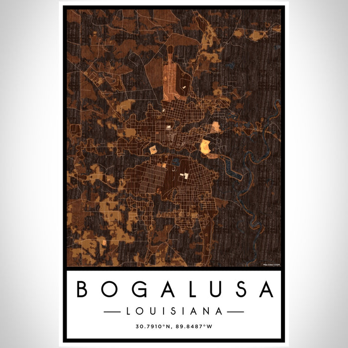 Bogalusa Louisiana Map Print Portrait Orientation in Ember Style With Shaded Background