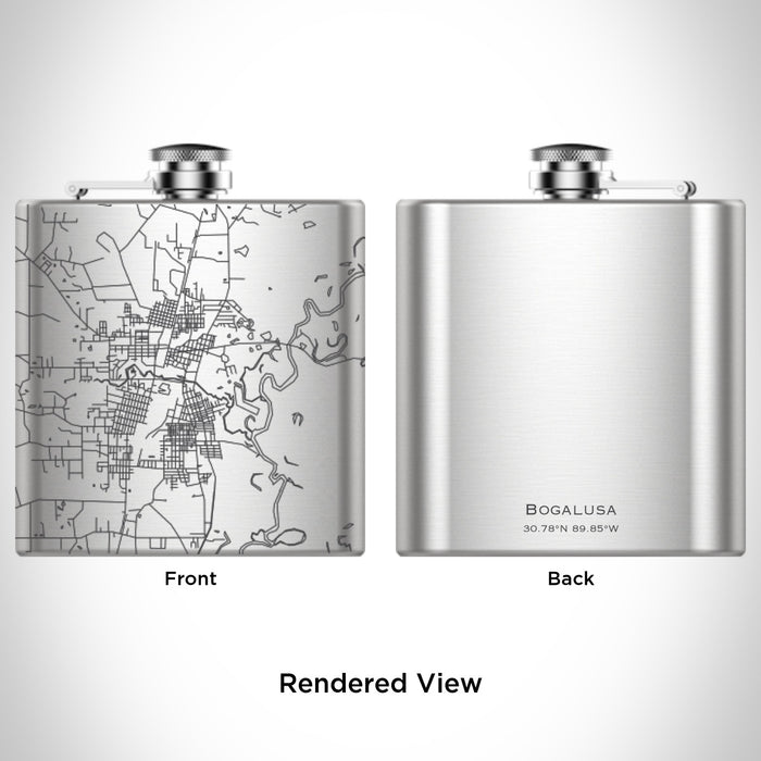 Rendered View of Bogalusa Louisiana Map Engraving on 6oz Stainless Steel Flask