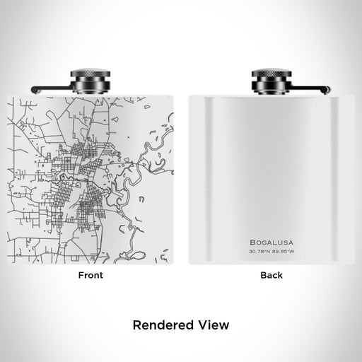 Rendered View of Bogalusa Louisiana Map Engraving on 6oz Stainless Steel Flask in White
