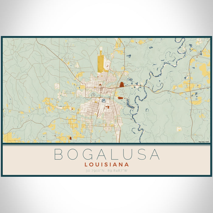 Bogalusa Louisiana Map Print Landscape Orientation in Woodblock Style With Shaded Background