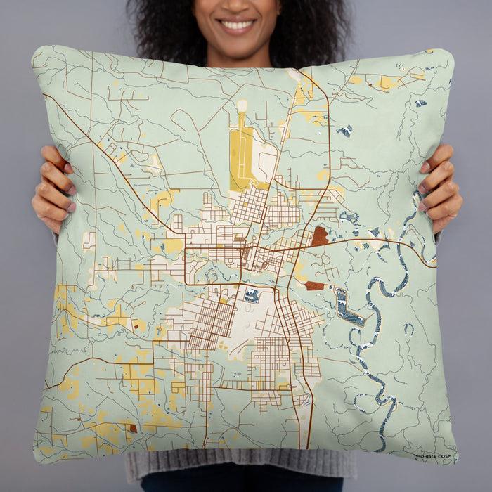 Person holding 22x22 Custom Bogalusa Louisiana Map Throw Pillow in Woodblock