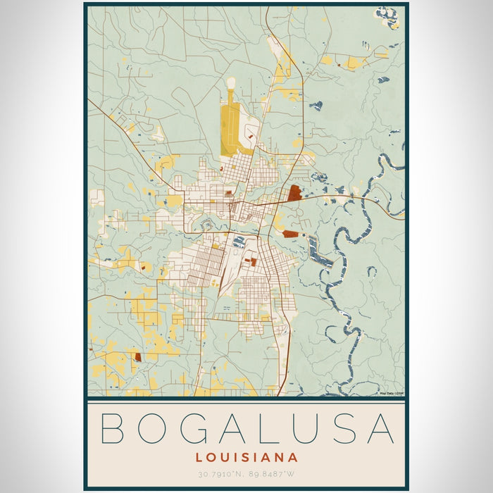 Bogalusa Louisiana Map Print Portrait Orientation in Woodblock Style With Shaded Background