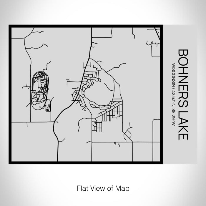 Rendered View of Bohners Lake Wisconsin Map on 20oz Stainless Steel Insulated Bottle with Bamboo Top with printed Tactile Lines Map in Black
