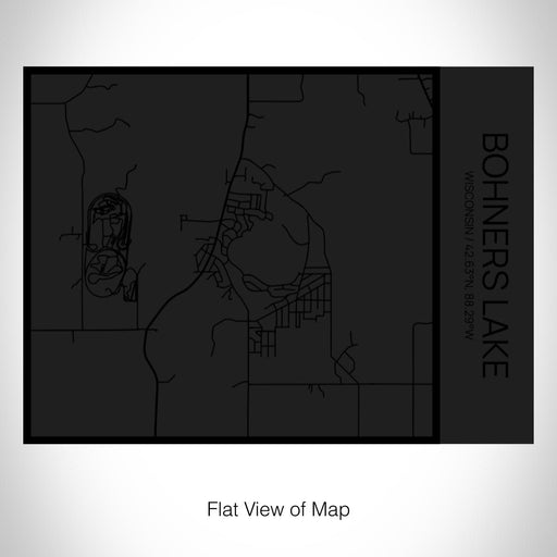 Rendered View of Bohners Lake Wisconsin Map on 20oz Stainless Steel Insulated Bottle with Bamboo Top in Matte Black with printed Tactile Lines Map in Black