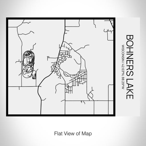 Rendered View of Bohners Lake Wisconsin Map on 20oz Stainless Steel Insulated Bottle with Bamboo Top in Matte White with printed Tactile Lines Map in Black
