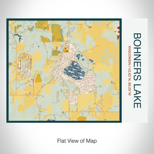 Rendered View of Bohners Lake Wisconsin Map on 20oz Stainless Steel Insulated Bottle with Bamboo Top with printed woodblock style map