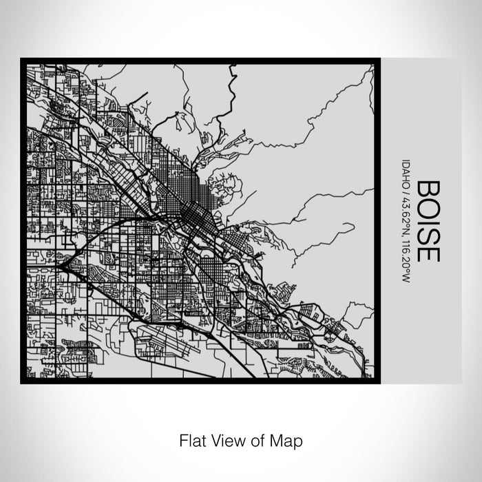 Rendered View of Boise Idaho Map on 20oz Stainless Steel Insulated Bottle with Bamboo Top with printed Tactile Lines Map in Black