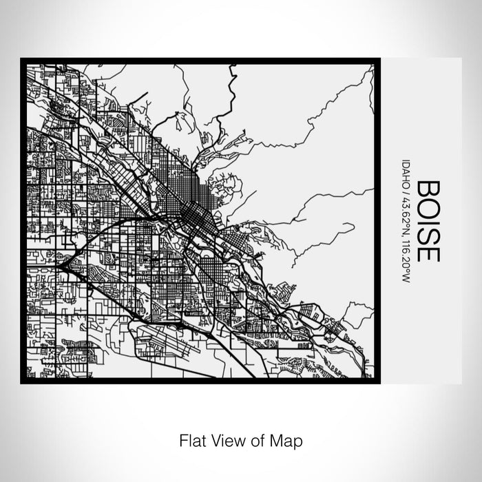 Rendered View of Boise Idaho Map on 20oz Stainless Steel Insulated Bottle with Bamboo Top in Matte White with printed Tactile Lines Map in Black