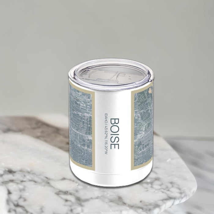 Boise Idaho Custom City Map Inscription Coordinates on 10oz Stainless Steel Insulated Cup in Afternoon with Sliding Lid