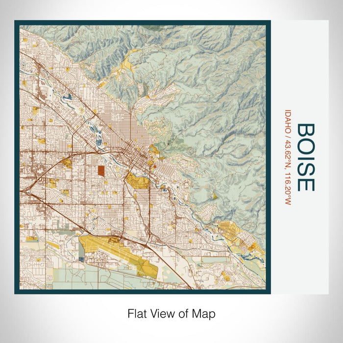 Rendered View of Boise Idaho Map on 17oz Stainless Steel Insulated Tumbler in Woodblock Map Style