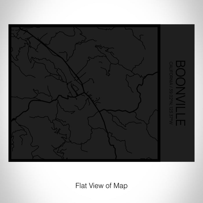 Rendered View of Boonville California Map on 20oz Stainless Steel Insulated Bottle with Bamboo Top in Matte Black with printed Tactile Lines Map in Black