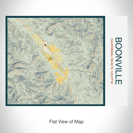 Rendered View of Boonville California Map on 20oz Stainless Steel Insulated Bottle with Bamboo Top with printed woodblock style map