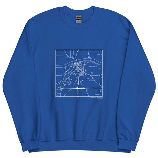 Boonville Missouri  Map Unisex Crewneck Sweater with City inscription in Royal Blue