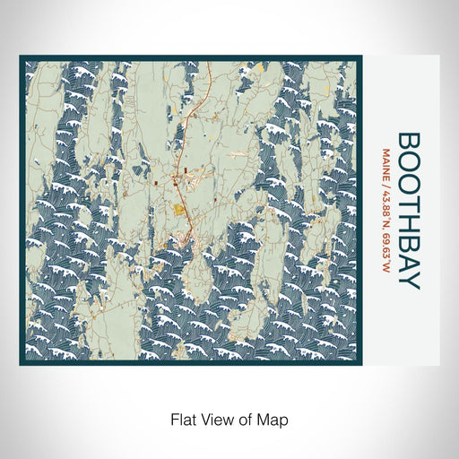 Rendered View of Boothbay Maine Map on 20oz Stainless Steel Insulated Bottle with Bamboo Top with printed woodblock style map