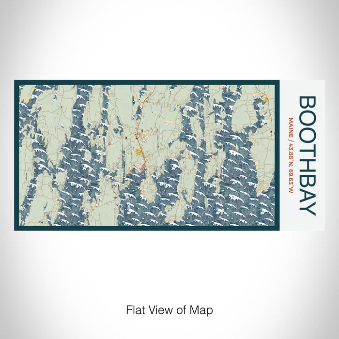 Rendered View of Boothbay Maine Map on 17oz Stainless Steel Insulated Bottle with printed woodblock style map