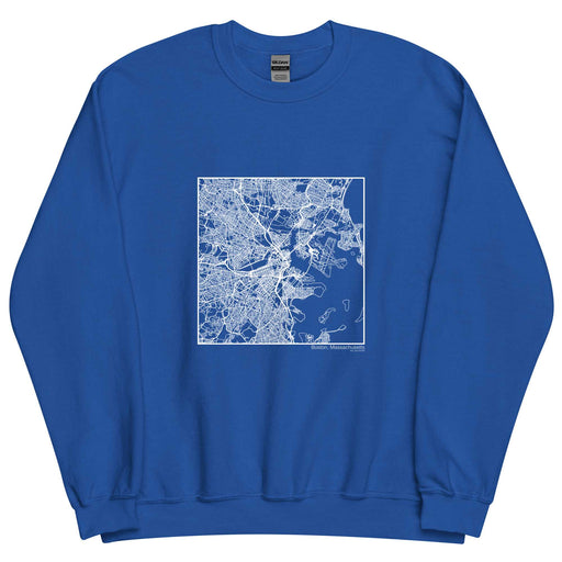 Boston Massachusetts  Map Unisex Crewneck Sweater with City inscription in Royal Blue