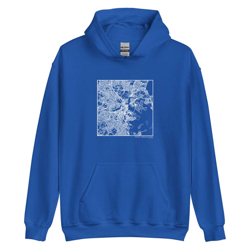 Boston Massachusetts  Map Unisex Hoodie Sweater with City inscription in Royal Blue