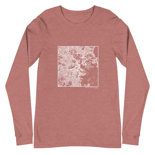Boston Massachusetts  Map Unisex Long-Sleeve T-shirt with City inscription in Heather Mauve