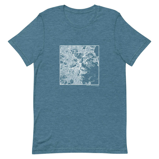 Boston Massachusetts  Map Unisex T-Shirt with City inscription in Heather Teal
