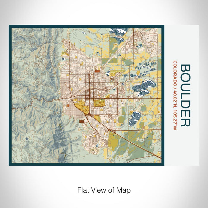 Rendered View of Boulder Colorado Map on 20oz Stainless Steel Insulated Bottle with Bamboo Top with printed woodblock style map