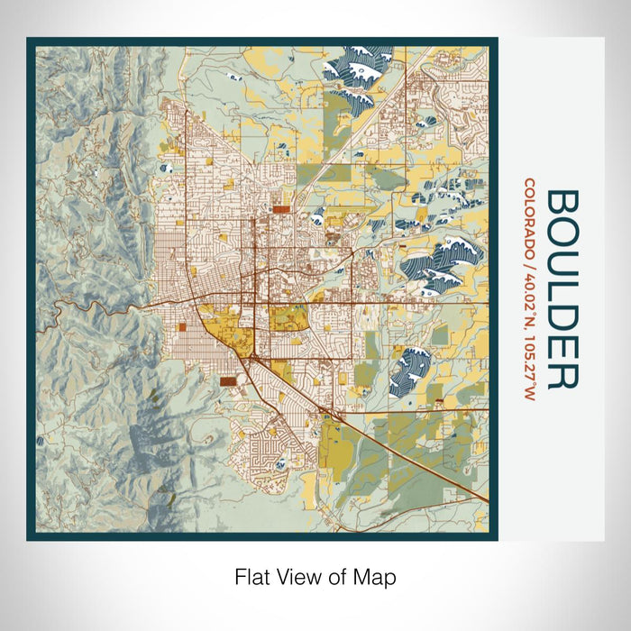 Rendered View of Boulder Colorado Map on 17oz Stainless Steel Insulated Tumbler in Woodblock Map Style